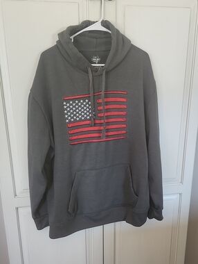 Men's Gray Hoodie with American Flag Reverse Applique
